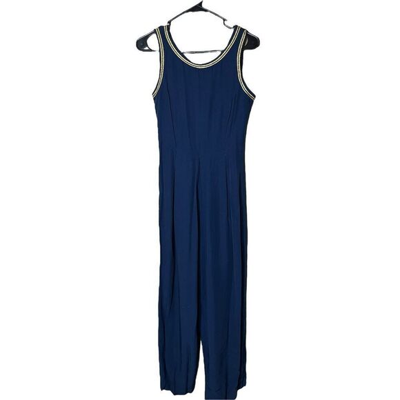 Vintage‎ Joseph Ribkoff 80s Blue With Gold Trim Jumpsuit Size 6 - Picture 1 of 9